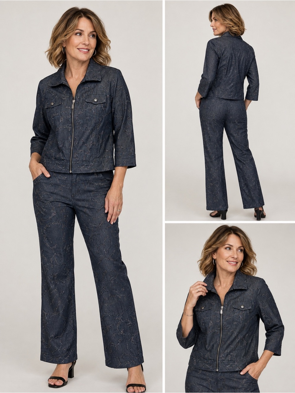 Peter Nygard Collection 2-Piece Metallic Jacquard Jacket Pants Suit 4
